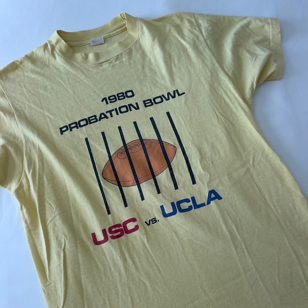 Vintage 1980 Probation Bowl USC vs UCLA T-Shirt Yellow Single Stitch XL
